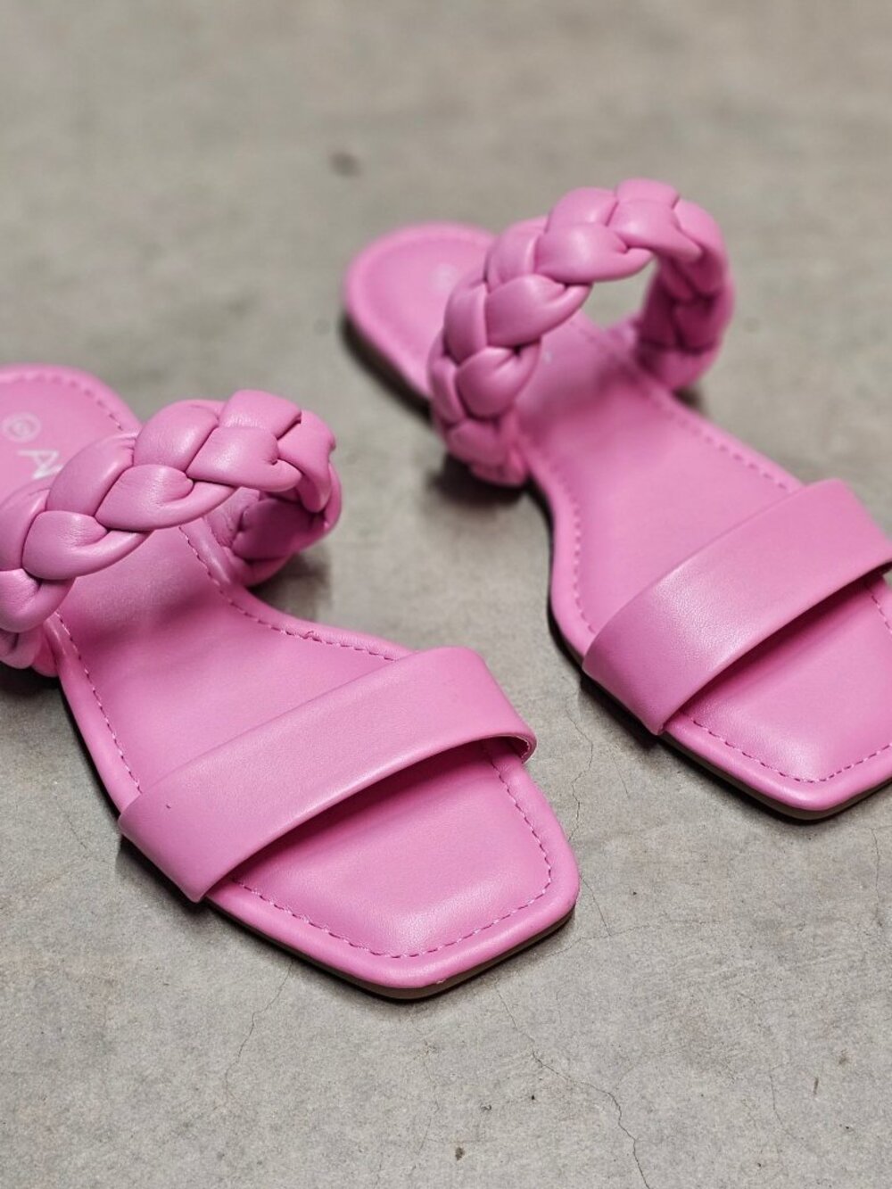 Braided Strap Pink Flat Sandals For Women Comfortable Square Toe Slip-On Design - Picture 3 of 11